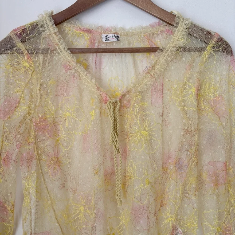 Intimately Free People Yellow Floral Sheer Mesh Top Small - Picture 3 of 8